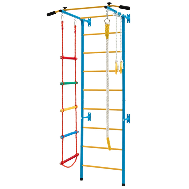 Barns klättervägg sportutrustning för barn upp till 100 kg 107 x 83 x 223 cm blå och gul