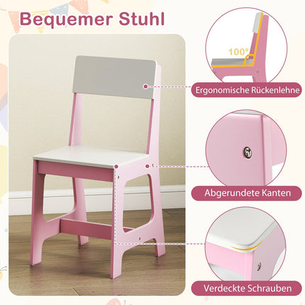 Barnskrivbord och stolsset med förvaring, rosa MDF