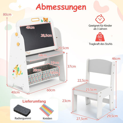 Barnstafli med stol – Magnetisk och svart tavla, förvaring