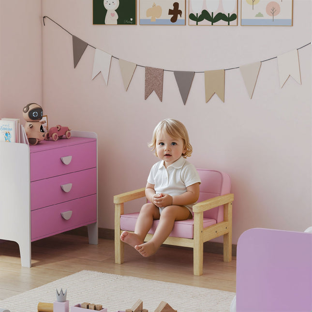 Barnstol i manchester, skum, träben, 3-8 år, rosa