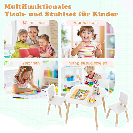 Blomformat barnbord med 2 stolar, vit