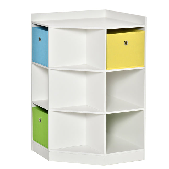 Förvaringshylla för barn, 3 tyglådor, MDF, vit