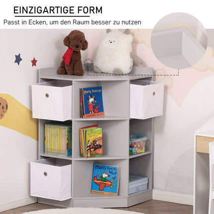 Förvaringshylla för barn, 3 tyglådor, grå MDF