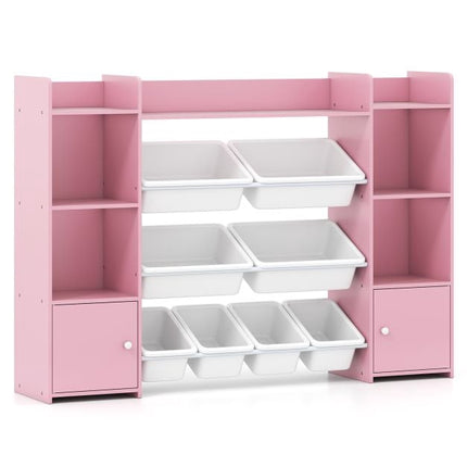 Förvaringslåda för barnleksaker, 4 våningar, 6 lådor, 8 papperskorgar, rosa
