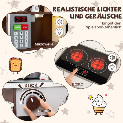 Hörnlekök i trä med ljud &amp; Ljus &amp; Kaffemaskin &amp; Slide Toddler Kitchen Lekset Brun