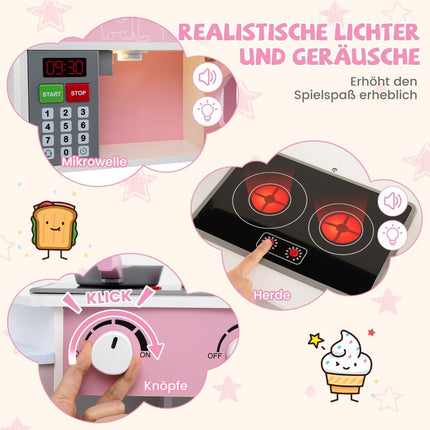 Hörnlekök i trä med ljud &amp; Ljus &amp; Kaffemaskin &amp; Slide Toddler Kitchen Lekset Rosa