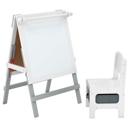 Justerbart barnstaffili med griffeltavla och whiteboard, grå