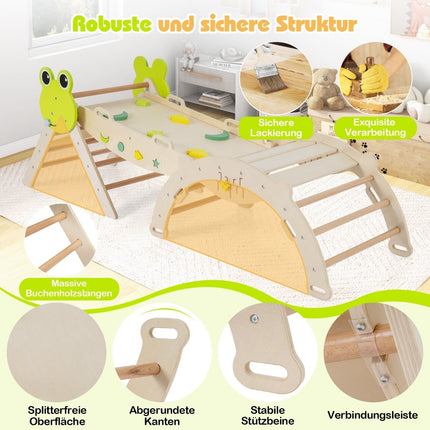 Klätterset för småbarn med rutschkana, båge och ramp – Naturträ