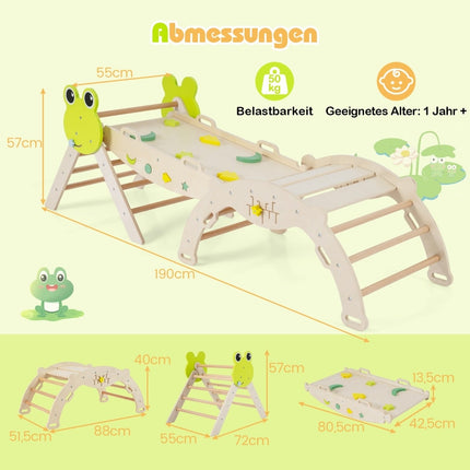 Klätterset för småbarn med rutschkana, båge och ramp – Naturträ
