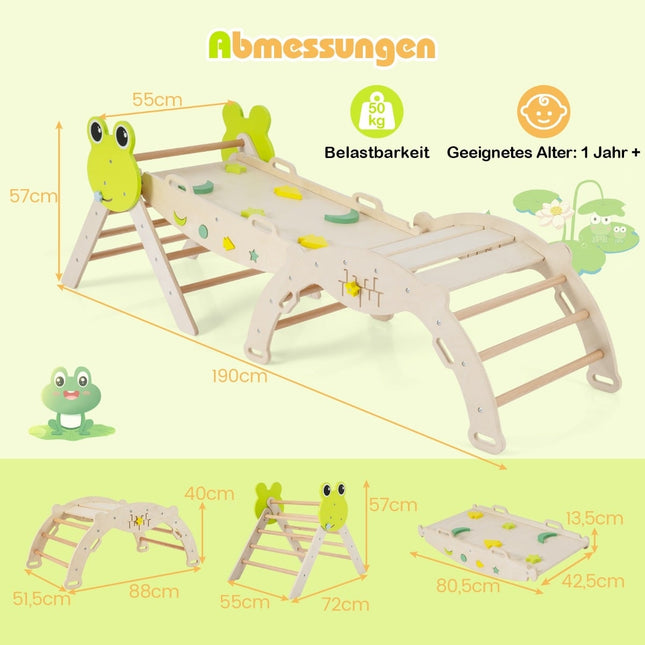 Klätterset för småbarn med rutschkana, båge och ramp – Naturträ