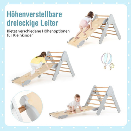 Klättertriangel med rutschkana, klätterbåge inklusive dubbelsidig ramp, grå