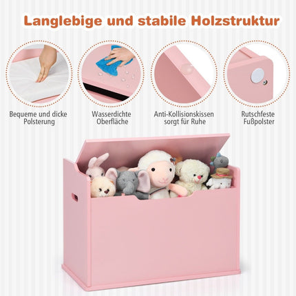 Leksakslåda med lock 2 i 1 leksakskrin med kudde leksaksskåp av trä med bärhandtag rosa