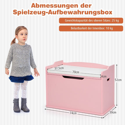 Leksakslåda med lock 2 i 1 leksakskrin med kudde leksaksskåp av trä med bärhandtag rosa