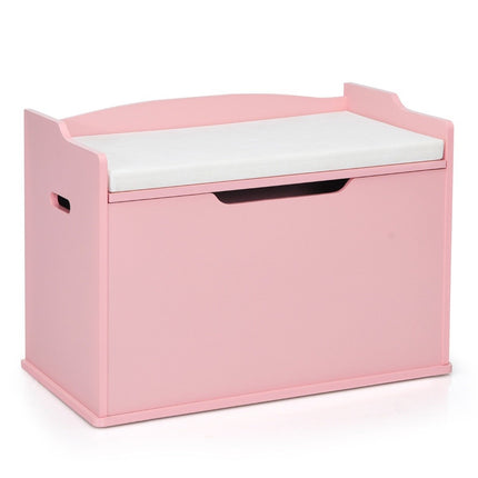Leksakslåda med lock 2 i 1 leksakskrin med kudde leksaksskåp av trä med bärhandtag rosa