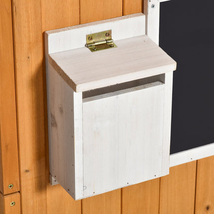 Lekstuga för barn Trä Lekstuga med fönster brevlåda Utomhus Trädgård Lekstuga med blomkrukhylla Trälekstuga för 3-8 år Naturligt granträ 122 x 108 x 135,5 cm Aosom