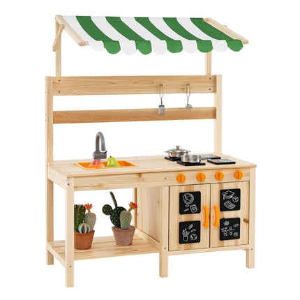 Lerkök barn utomhus barnkök gran trä med tak 88 x 39 x 117 cm natur