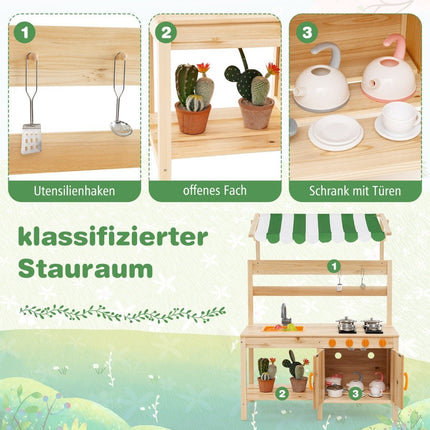 Lerkök barn utomhus barnkök gran trä med tak 88 x 39 x 117 cm natur