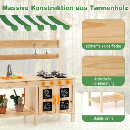 Lerkök barn utomhus barnkök gran trä med tak 88 x 39 x 117 cm natur