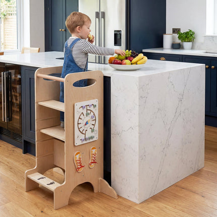 Montessori-lärtorn, justerbar höjd, bokträ