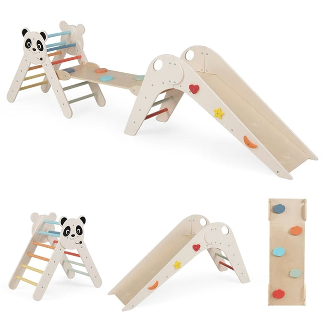 Montessori träklättringsset med pandadesign