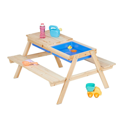 Picknickbänk för barn med vatten- och sandlekbord