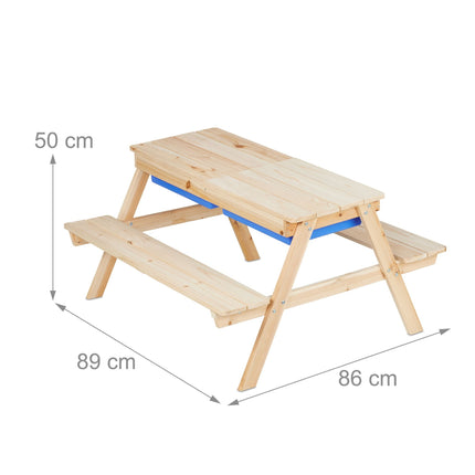 Picknickbänk för barn med vatten- och sandlekbord