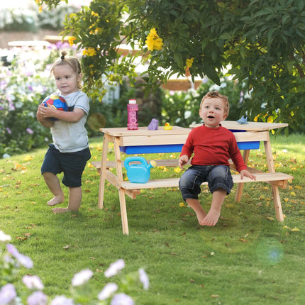 Picknickbänk för barn med vatten- och sandlekbord