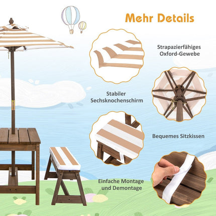 Picknickbord för barn med paraply och bänkar