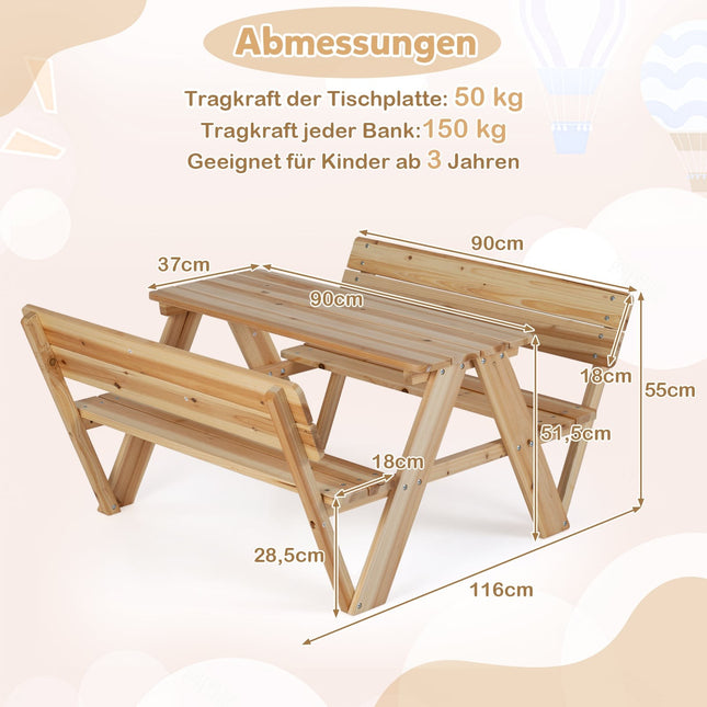 Picknickbordsset för barn med bänkar, massivt trä