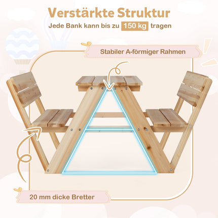 Picknickbordsset för barn med bänkar, massivt trä