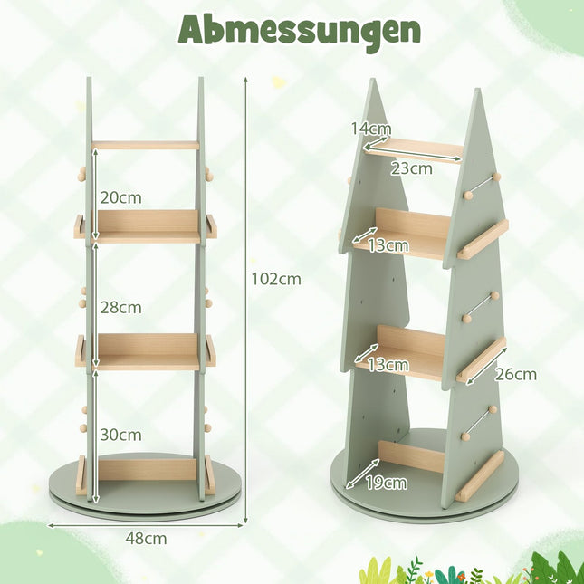 Roterande bokhylla för barn – Träddesign, 4-vånings, 360° åtkomst