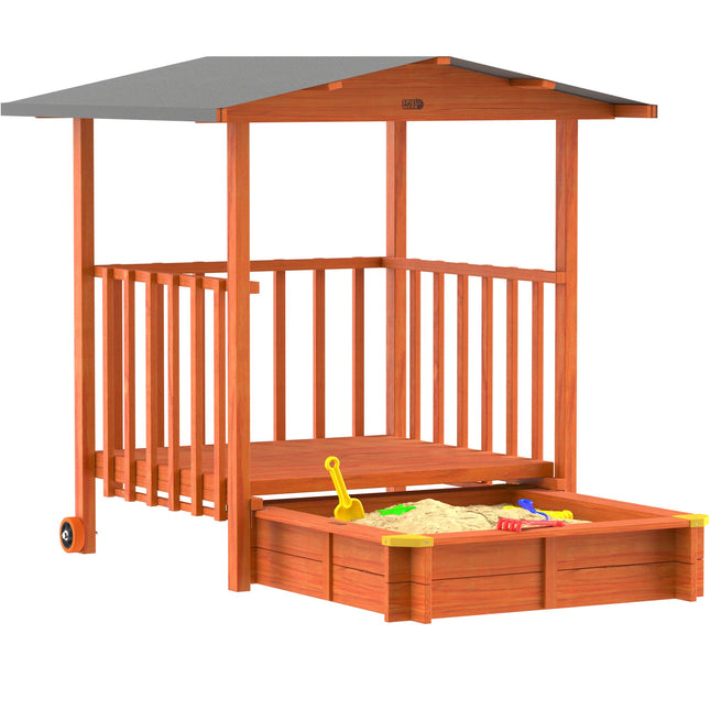 Sandlåda med tak och veranda, UV-skydd 50+