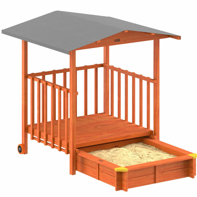 Sandlåda med tak och veranda, UV-skydd 50+