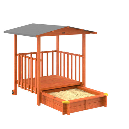 Sandlåda med tak och veranda, UV-skydd 50+