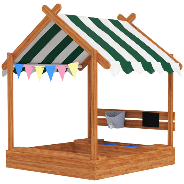 Sandlåda med tak, träsandlåda med sittdel, lekstuga, 124 x 116 x 146 cm sandlåda med bräda för 3-7 år barn, trädgård, orange