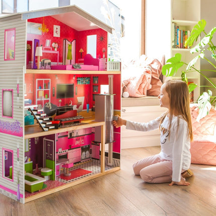 Stort dockhus i trä med hiss - Malibu Residence ECOTOYS