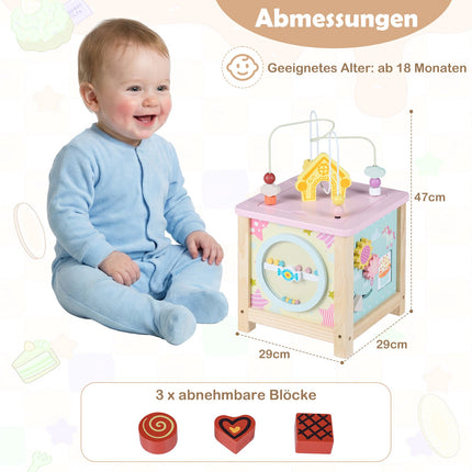 Träaktivitetskub med pärllabyrint och förvaring, 18+ månader