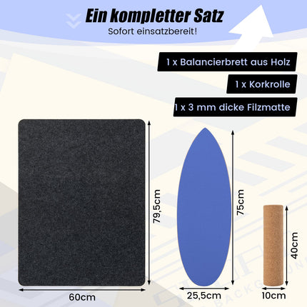 Träbalansbräda med korkrulle och filtmatta