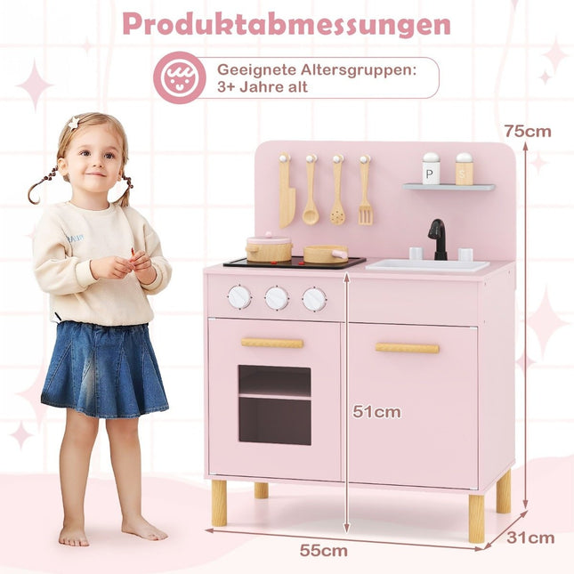 Trä barnkök med 10 tillbehör lekkök med ljus & ljud leksak kök rosa