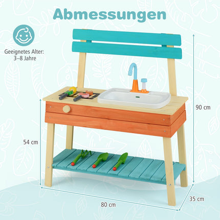 Trälekkök för barn med grill och vattenfunktion