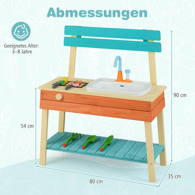 Trälekkök för barn med grill och vattenfunktion
