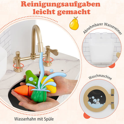 Trälekkök för barn med ljus och ljud, 25 tillbehör