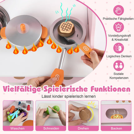 Trälekkök för barn med tillbehör – Rosa