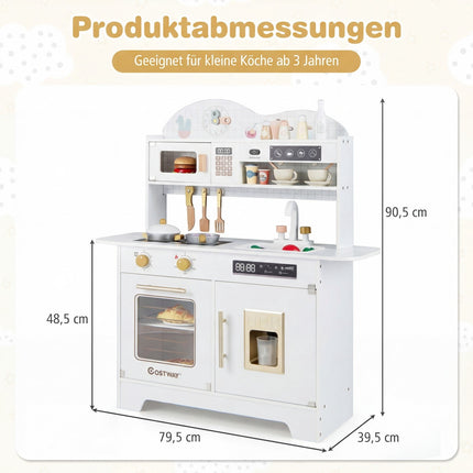 Trälekkök med förvaring och 17 tillbehör, vit
