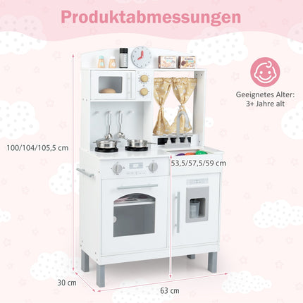 Trälekkök med justerbara höjder och tillbehör