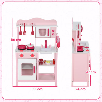 Trälekkök med tillbehör – rosa, kompakt