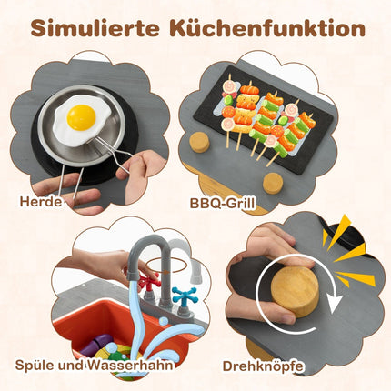 Träsandlåda med kökstillbehör och bänk