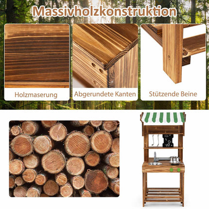 Utomhuslekkök i trä med diskho och svart tavla