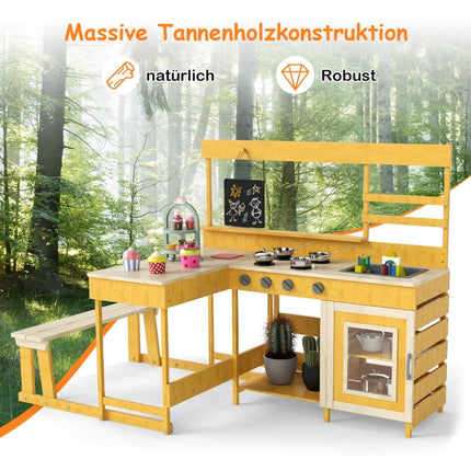 Utomhuslekplats för barn med lerkök och picknickbord – Granträ